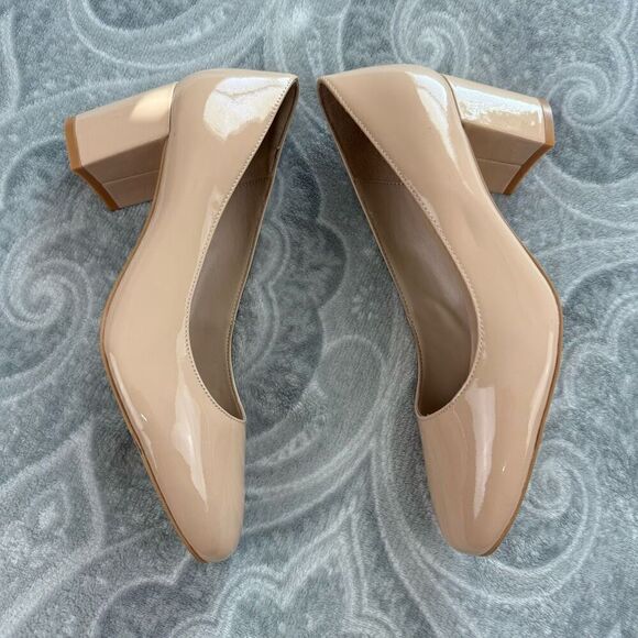Womens Stuart Weitzman Holly Block Heel Patent Leather Pumps